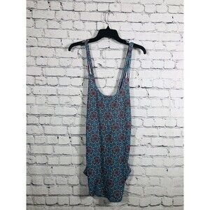 Hobie‎ Women Swim Cover-Up Dress Strappy Back Geometric Print Teal Blue M
